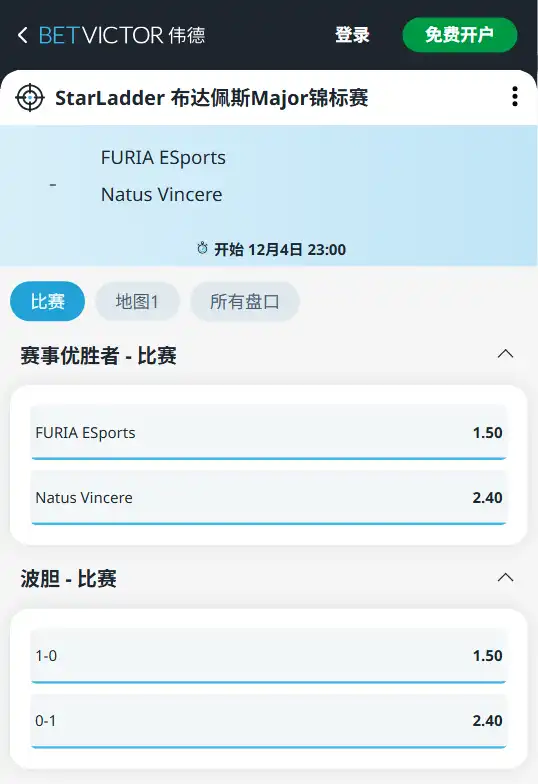 FURIA vs NAVI-CS2布达佩斯博彩赔率和盘口信息-伟德(betvictor)提供