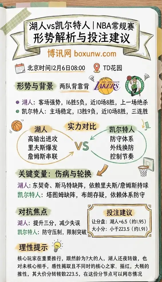 湖人vs凯尔特人 | NBA常规赛 | 形势解析与投注建议