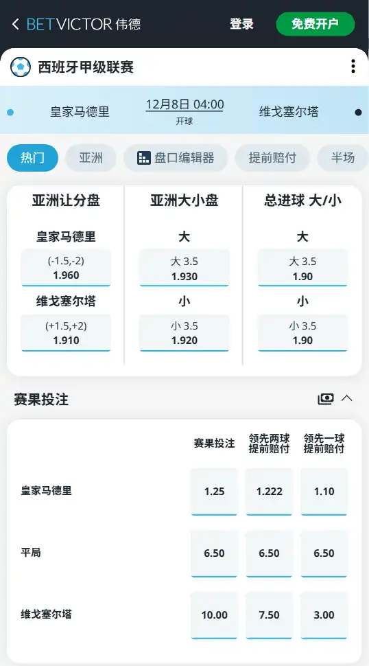皇家马德里vs塞尔塔-西甲博彩赔率和盘口信息-伟德(betvictor)提供