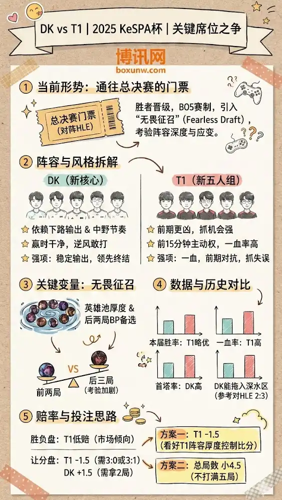 DK vs T1 | 2025 KeSPA杯 | 关键席位之争、实力拆解与赔率投注思路