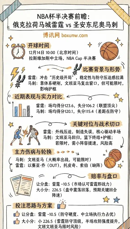 NBA杯半决赛前瞻：马刺vs雷霆，赔率分析，投注指南