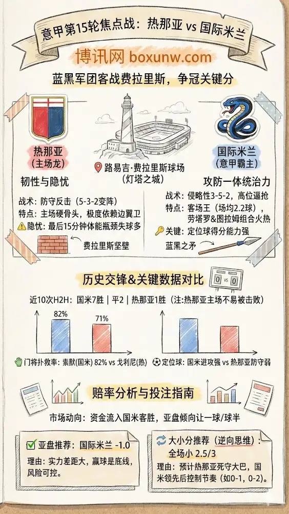 意甲第15轮焦点战：热那亚vs国际米兰，赔率分析，投注指南