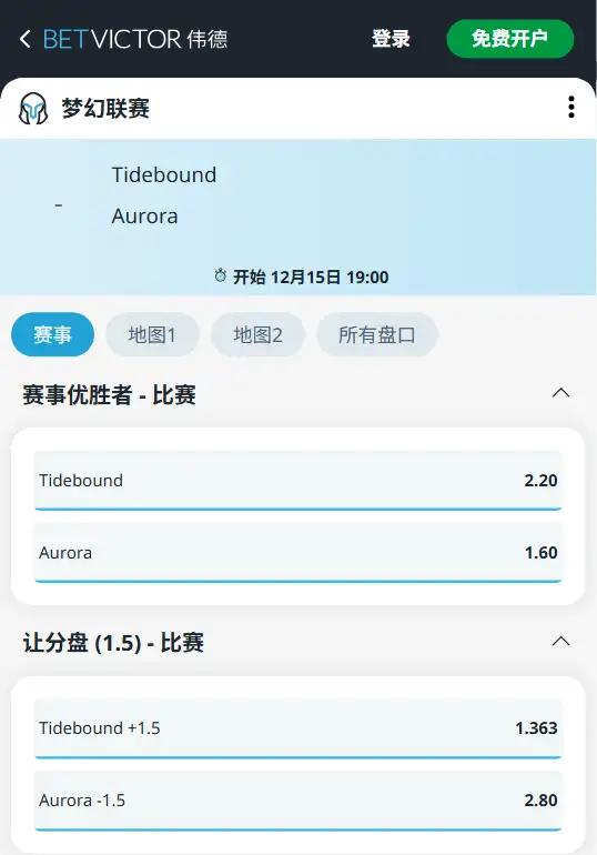 DOTA2 ESL梦幻联赛-Team Tidebound的比赛赔率信息-伟德(BetVictor)提供
