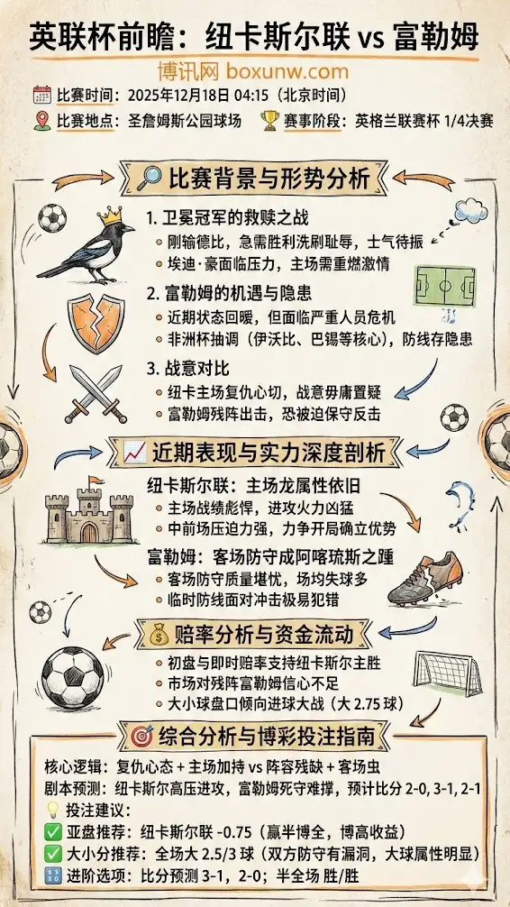 英联杯前瞻：纽卡斯尔联vs富勒姆，赔率分析，投注指南