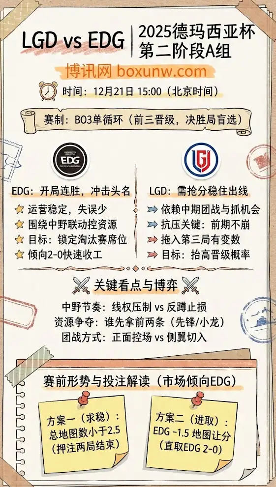 LGD vs EDG | 2025德玛西亚杯第二阶段A组 | 赛前形势与投注技巧