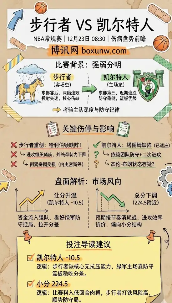 步行者vs凯尔特人 | NBA常规赛 | 伤病盘势与投注前瞻