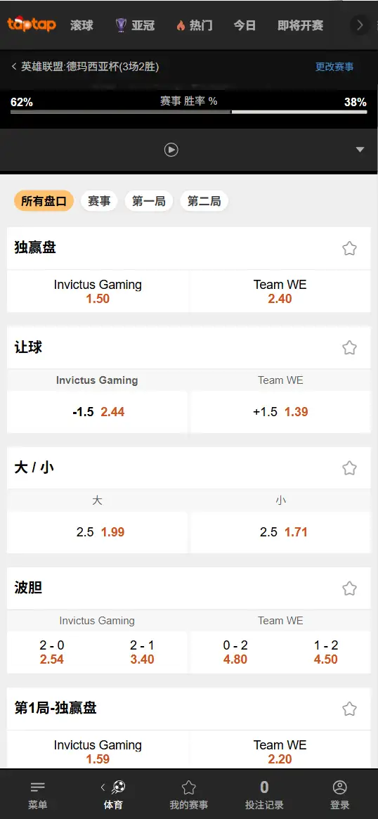 2025德玛西亚杯IG vs WE 英雄联盟赔率盘口信息188bet(TapTap)提供