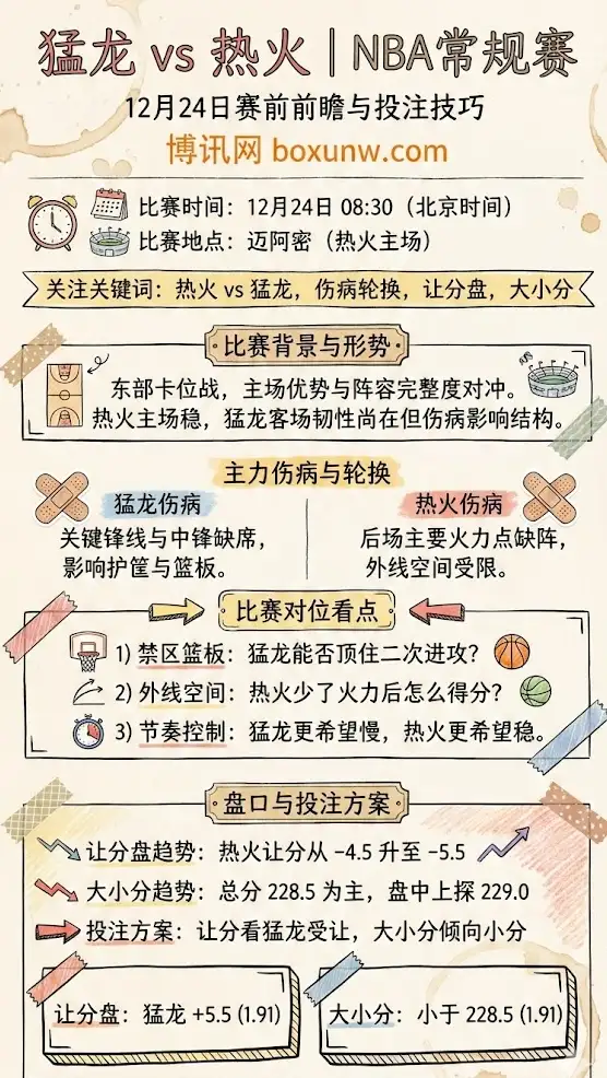 猛龙vs热火 | NBA常规赛 | 12月24日赛前前瞻与投注技巧