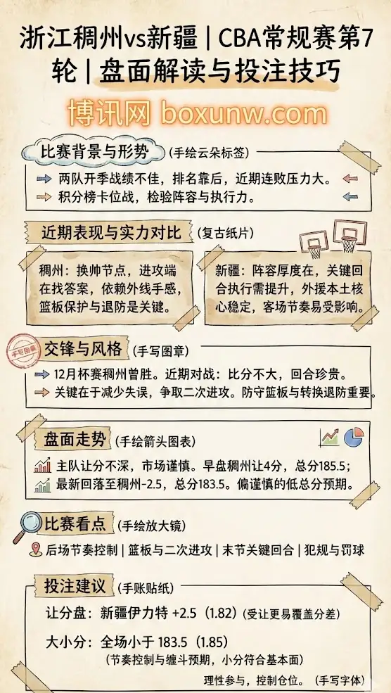 浙江稠州vs新疆 | CBA常规赛第7轮 | 盘面解读与投注技巧