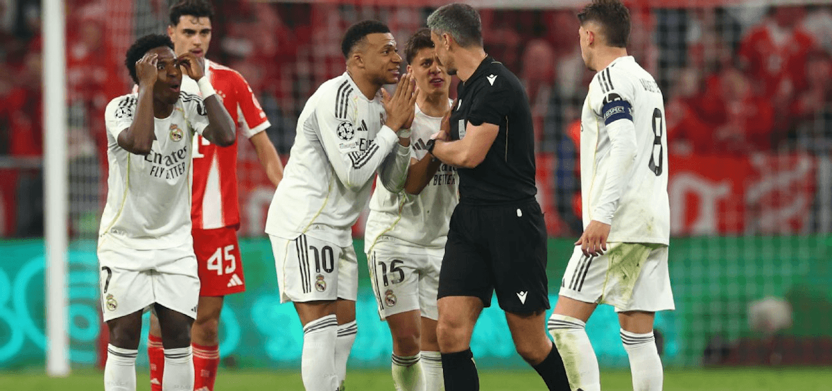 皇马欧冠出局：卡马文加染红争议，阿尔贝罗亚怒批裁判