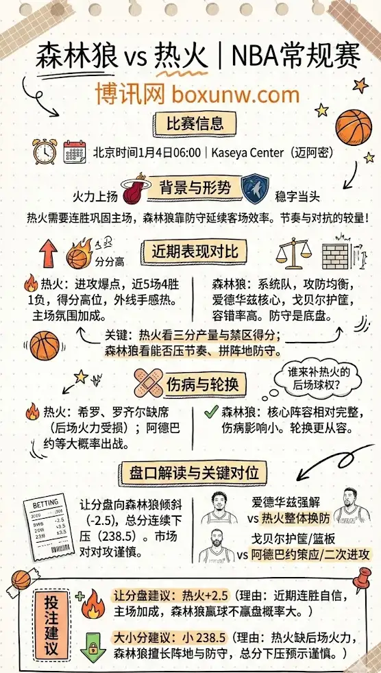 森林狼vs热火 | NBA常规赛 | 赛前前瞻与盘口解读