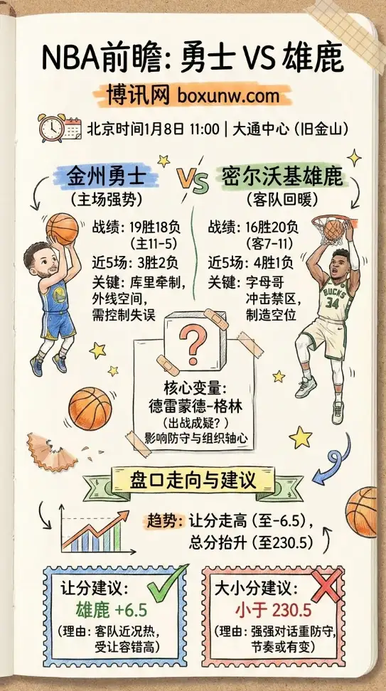 勇士vs雄鹿：主场强势遇上客队回暖，盘口走向给出关键信号