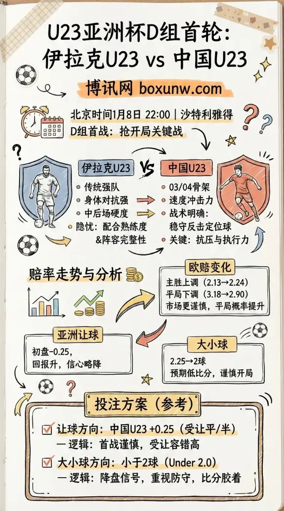 伊拉克U23 vs 中国U23 | U23亚洲杯D组 | 前瞻解析与赔率走势