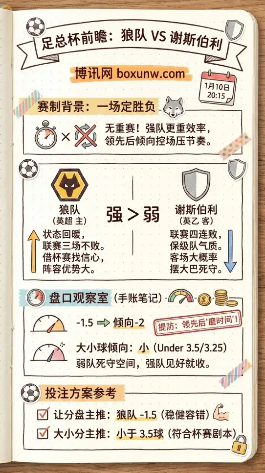 足总杯第三轮前瞻：狼队 vs 谢斯伯利，盘口升温仍需提防“轮换控节奏”