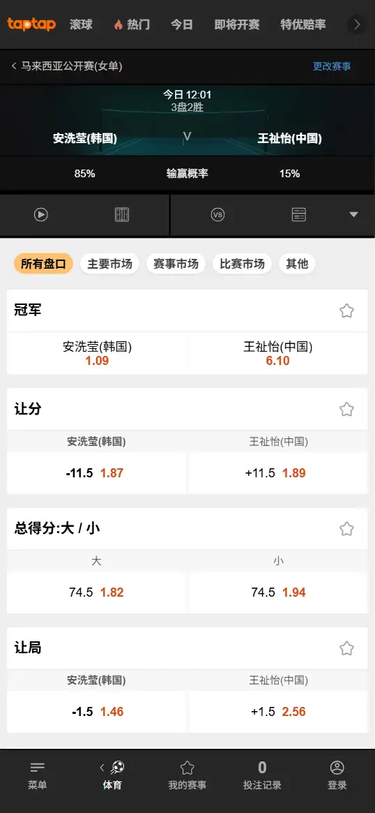 安洗莹vs王祉怡-BWF马来西亚公开赛-女单决赛-赔率信息-188bet(TapTap)提供