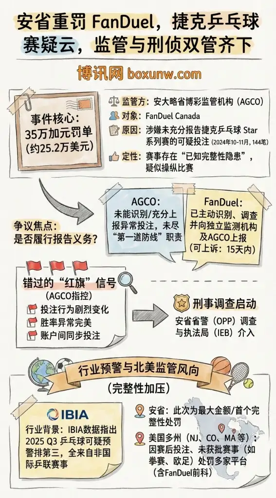 罚款 FanDuel 35 万加元|捷克乒乓球假球 | 疑似操纵比赛|监管与刑事调查进展
