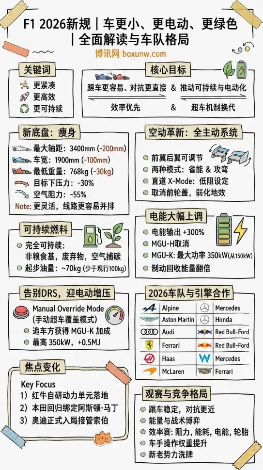 F1 2026新规 | 车更小、更电动、更绿色 | 全面解读与车队格局