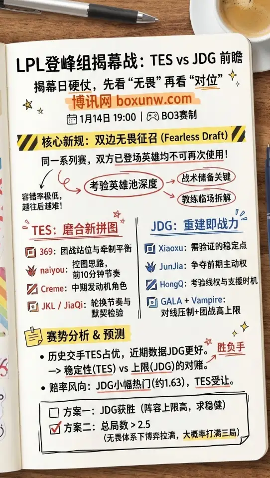 TES vs JDG 前瞻和赔率分析：揭幕日硬仗，先看“无畏”再看“对位”