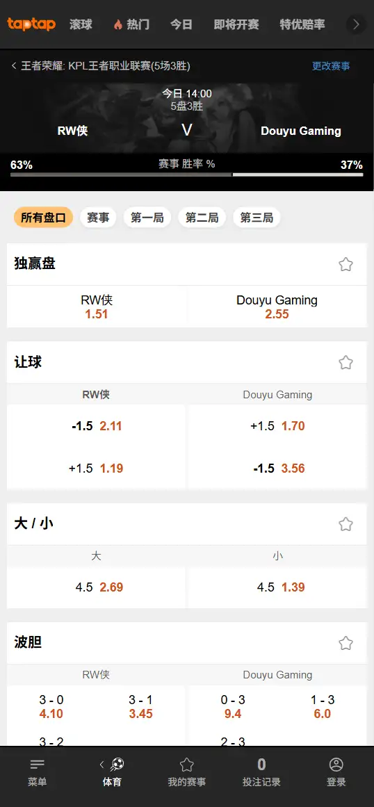 2026王者荣耀KPL 深圳DYG vs 济南RW侠 - 赔率盘口信息188bet(TapTap)提供