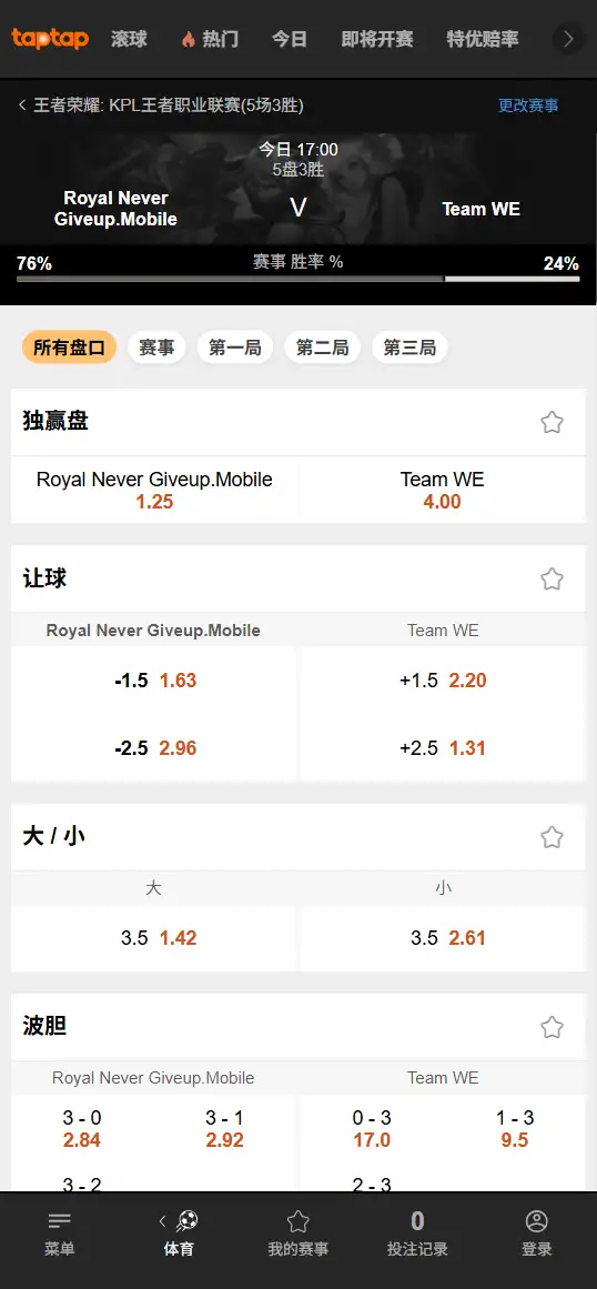 2026王者荣耀KPL 西安.WE vs 上海RNG.M - 赔率盘口信息188bet(TapTap)提供