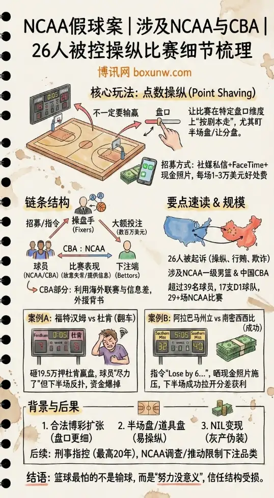 NCAA假球案 | 涉及NCAA与CBA | 26人被控操纵比赛细节梳理