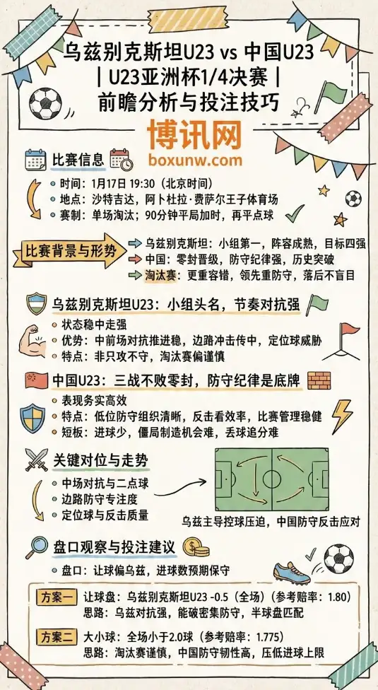 中国U23 VS 乌兹别克U23 |亚洲杯U231/4决赛 | 赔率前瞻分析与投注技巧