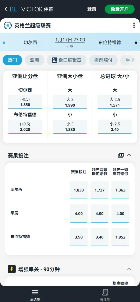 切尔西vs布伦特福德，英超赔率和盘口信息-188bet(taptap)提供