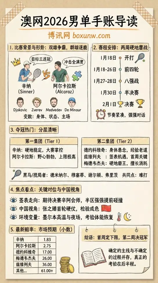 澳网2026男单 | 正赛赛程安排、夺冠热门、焦点看点与最新赔率