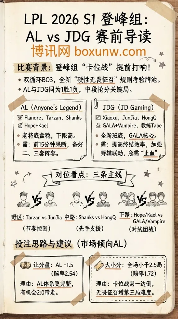 AL vs JDG | LPL 2026 第一赛季登峰组 | 赛前前瞻与投注建议