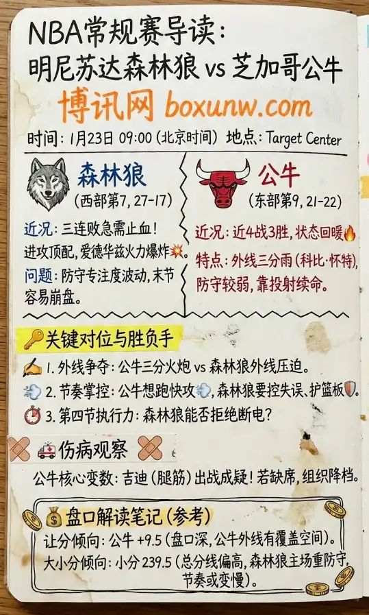 森林狼vs公牛 | NBA常规赛 | 赔率走势、赛前形势与盘口解读