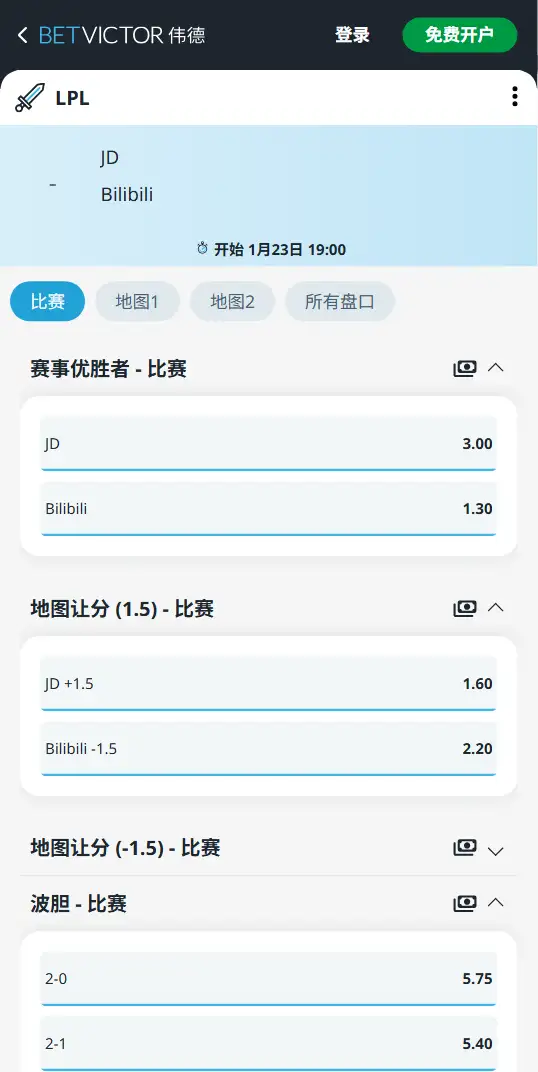JDG对战BLG - 2026英雄联盟LPL - 赔率盘口信息伟德(BetVictor)提供