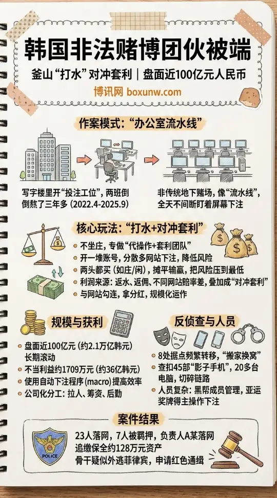 韩国非法赌博 | 釜山打水对冲套利团伙被端 | 流水近100亿元人民币