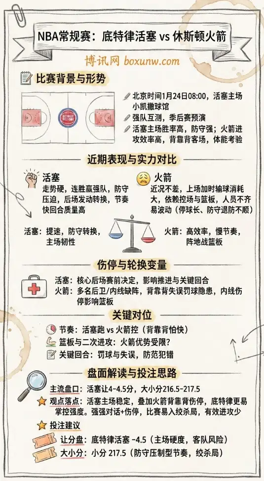 活塞vs火箭 | NBA常规赛 | 赔率走势、比赛前瞻与投注技巧