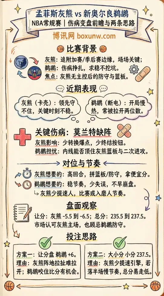 灰熊vs鹈鹕 | NBA常规赛 | 赔率走势、伤病变盘前瞻