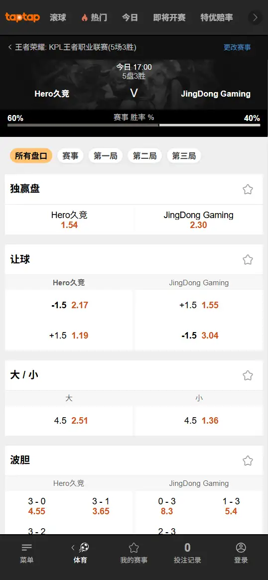 南通Hero久竞 vs 北京JDG - 2026王者荣耀KPL - 赔率盘口信息188bet(TapTap)提供