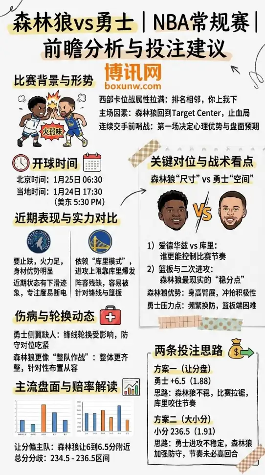 森林狼vs勇士 | NBA常规赛 | 赔率走势、前瞻分析与投注建议