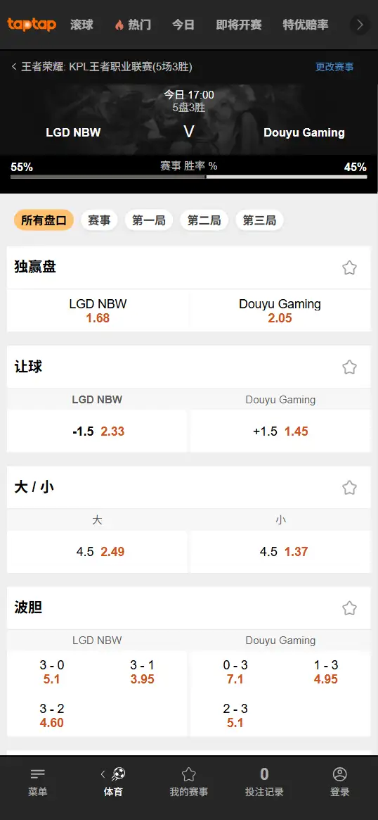 杭州LGD.NBW vs 深圳DYG - 2026王者荣耀KPL - 赔率盘口信息188bet(TapTap)提供
