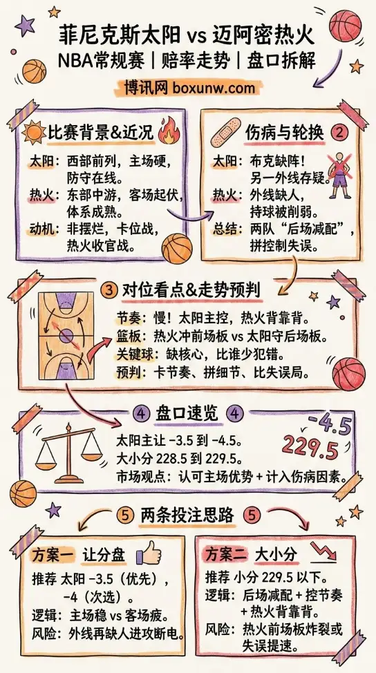 太阳vs热火 | NBA常规赛 | 北京时间1月26日09:00 | 赔率走势 | 盘口拆解