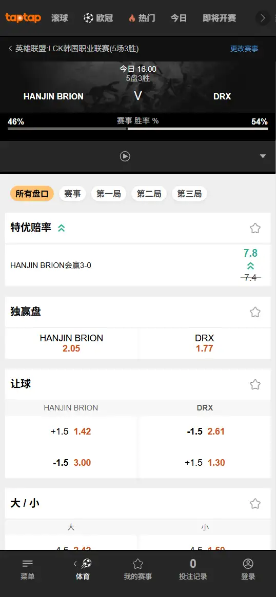 BRO对战DRX - 2026英雄联盟LCK杯 - 赔率盘口信息188bet(TapTap)提供