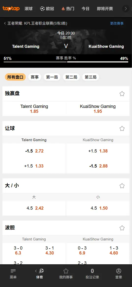 广州TTG vs KSG - 2026王者荣耀KPL - 赔率盘口信息188bet(TapTap)提供