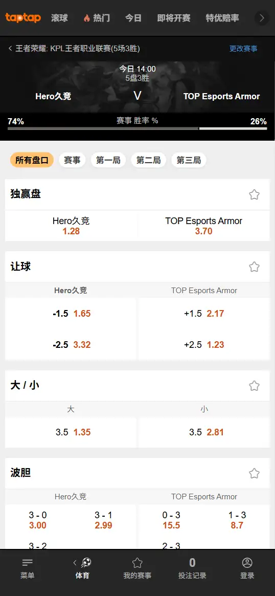 南通Hero久竞 vs 长沙TES.A - 2026王者荣耀KPL - 赔率盘口信息188bet(TapTap)提供