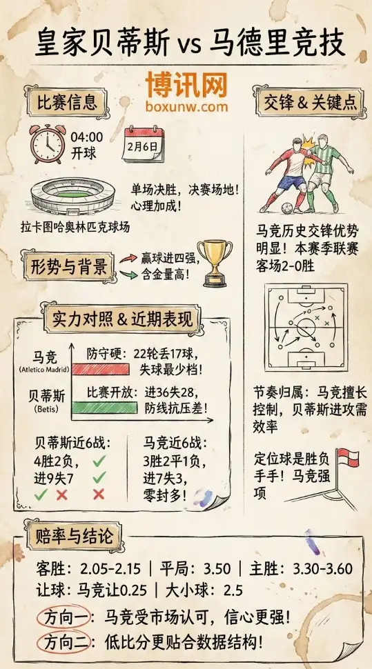 贝蒂斯vs马竞 | 西班牙国王杯8强 | 赔率走势 | 投注思路 | 深度前瞻