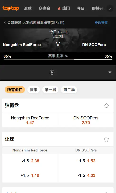 NS对战DNS - 2026英雄联盟LCK杯 - 赔率盘口信息188bet(TapTap)提供