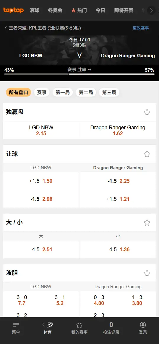 杭州LGD.NBW vs 佛山DRG - 2026王者荣耀KPL - 赔率盘口信息188bet(TapTap)提供
