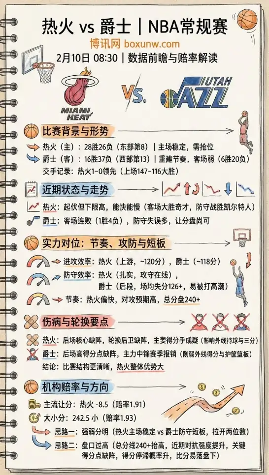 热火vs爵士 | NBA数据前瞻、赔率解读、投注方向