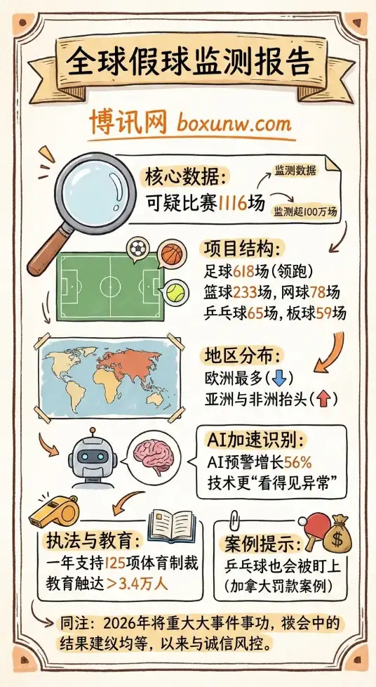 2025全球假球报告 | 2025年可疑比赛1116场 | 足球仍是重灾区 | AI预警增长56%