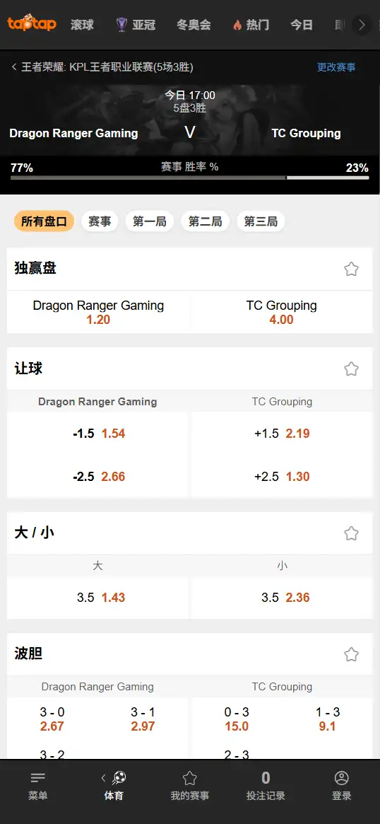 DRG vs TCG - 2026王者荣耀KPL - 赔率盘口信息188bet(TapTap)提供