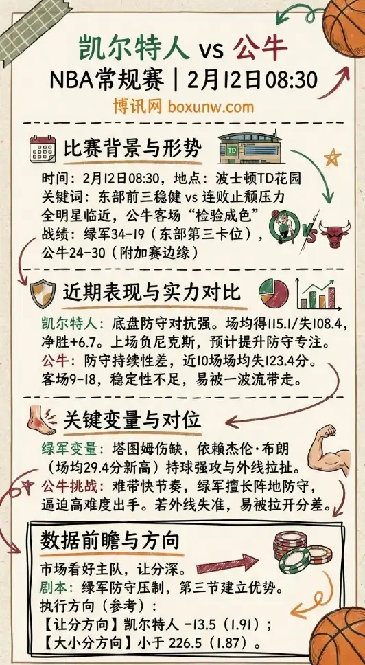 凯尔特人vs公牛 | NBA数据前瞻与方向、赔率走势、投注思路