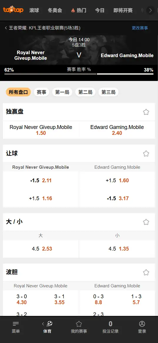 RNG.M对战EDG.M - 2026王者荣耀KPL - 赔率盘口信息188bet(TapTap)提供