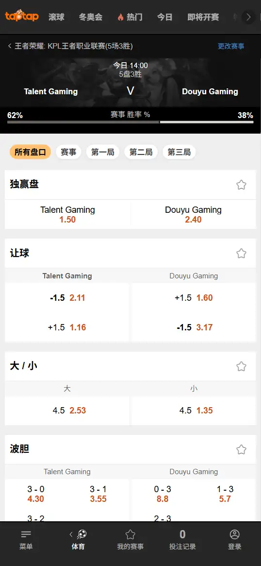 TTG对战DYG - 2026王者荣耀KPL - 赔率盘口信息188bet(TapTap)提供